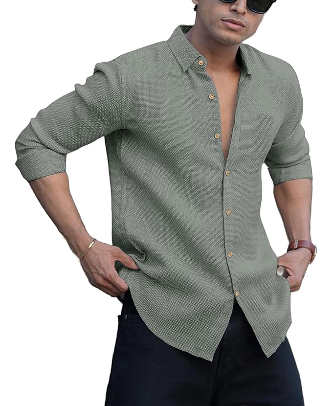 Nexa Flair Regular Green Lenin Shirt